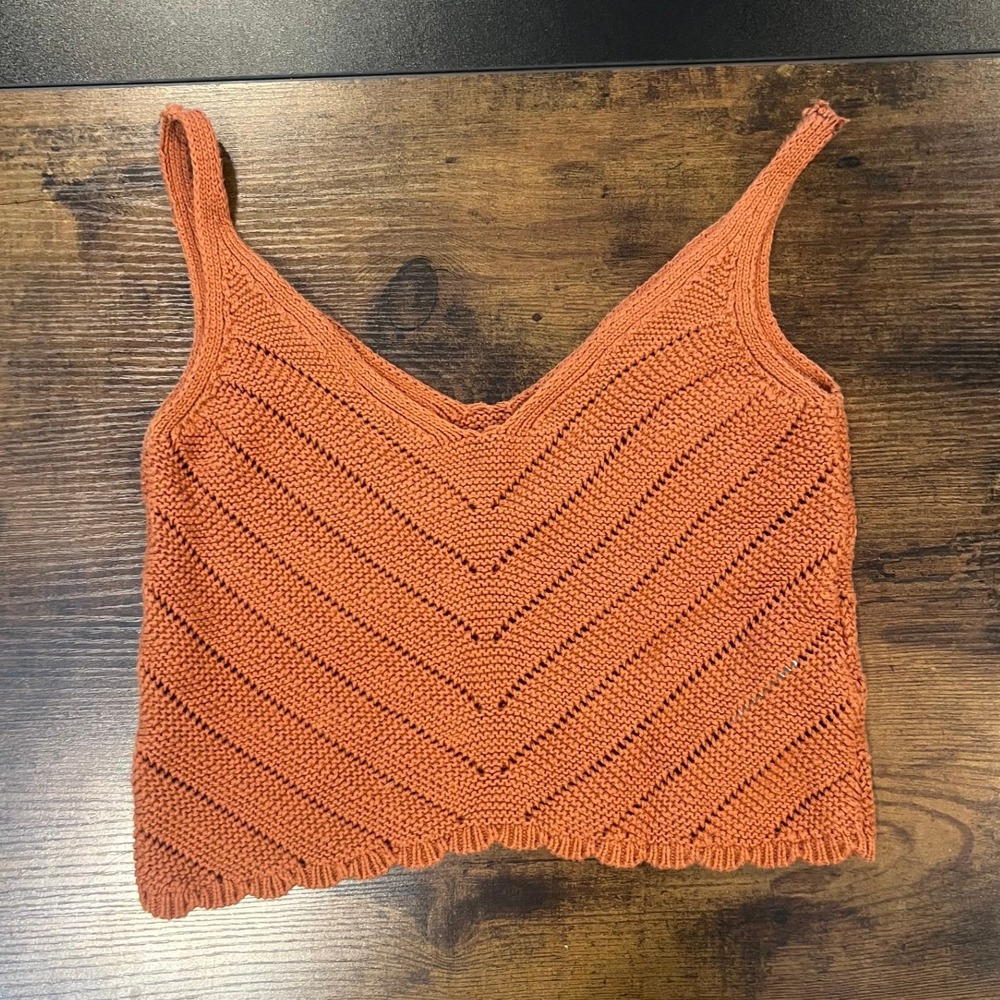 Castro Womens Small Terracotta Orange Chevron Knit‎ Cotton V-Neck Camisole Top